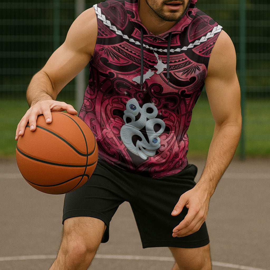 Personalised Maori Matariki Manaia Whero Sleeveless Hoodie Maori Kowhaiwhai Pattern Galaxy LT01 - Polynesian Pride