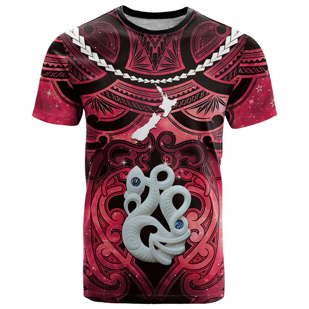 Personalised Maori Matariki Manaia Whero T Shirt Maori Kowhaiwhai Pattern Galaxy LT01 Red - Polynesian Pride