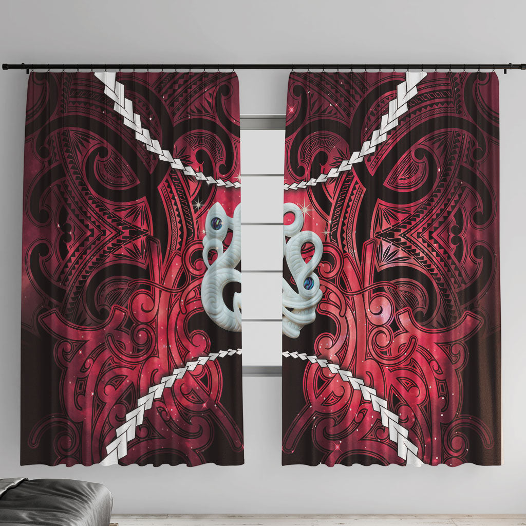 Maori Matariki Manaia Whero Window Curtain Maori Kowhaiwhai Pattern Galaxy LT01 With Hooks Red - Polynesian Pride