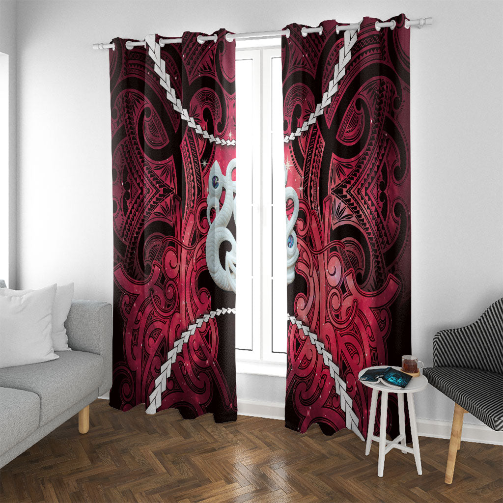 Maori Matariki Manaia Whero Window Curtain Maori Kowhaiwhai Pattern Galaxy LT01 With Grommets Red - Polynesian Pride