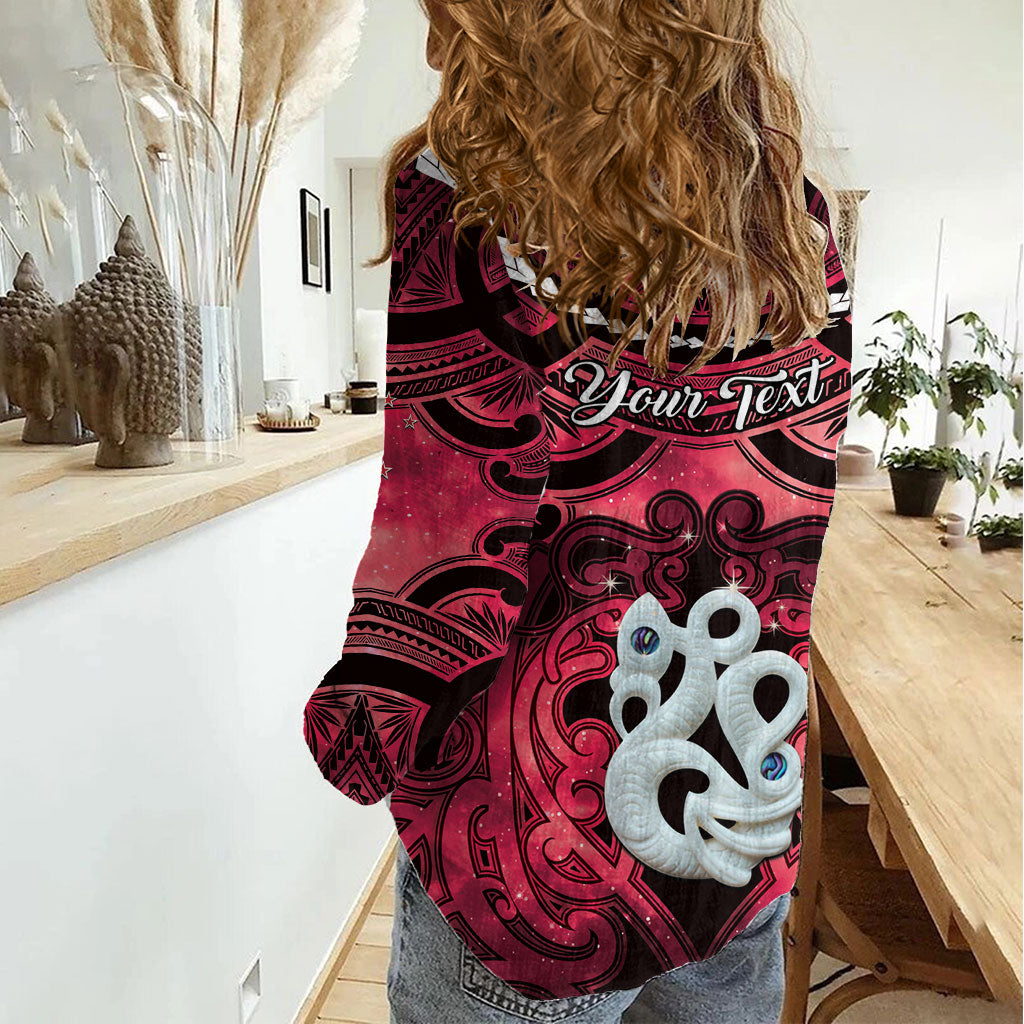 Personalised Maori Matariki Manaia Whero Women Casual Shirt Maori Kowhaiwhai Pattern Galaxy LT01 - Polynesian Pride