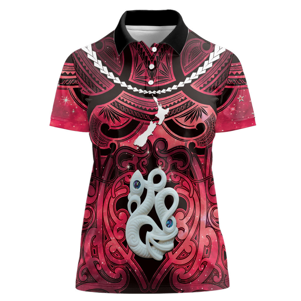 Personalised Maori Matariki Manaia Whero Women Polo Shirt Maori Kowhaiwhai Pattern Galaxy