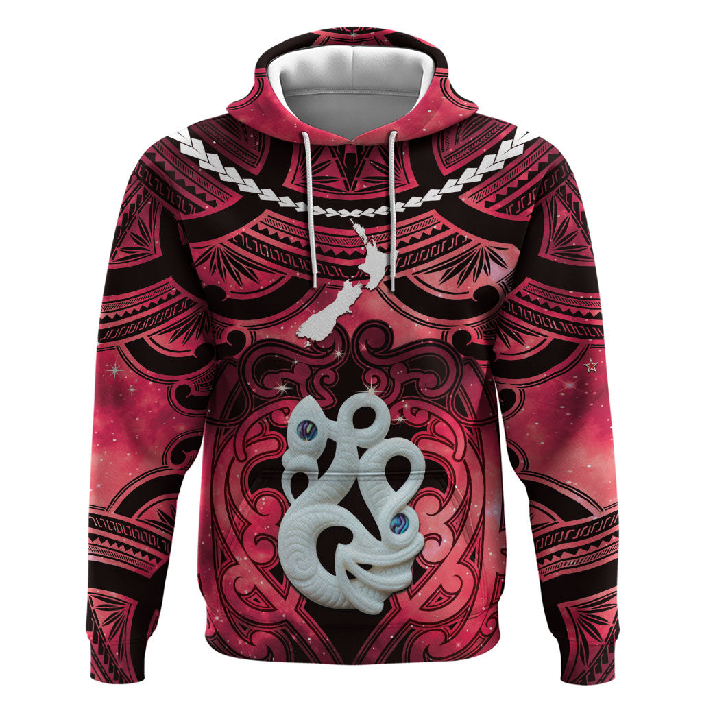 Personalised Maori Matariki Manaia Whero Zip Hoodie Maori Kowhaiwhai Pattern Galaxy LT01 Pullover Hoodie Red - Polynesian Pride