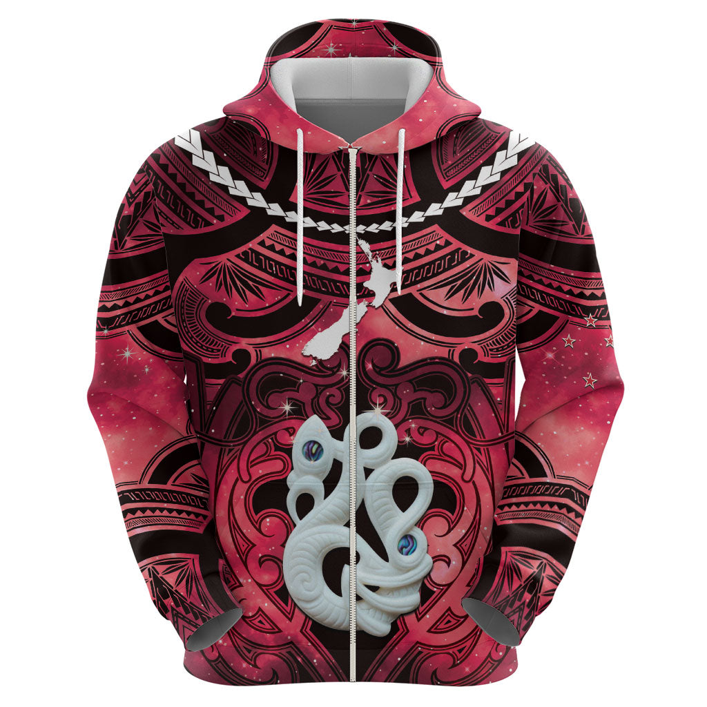 Personalised Maori Matariki Manaia Whero Zip Hoodie Maori Kowhaiwhai Pattern Galaxy LT01 - Polynesian Pride
