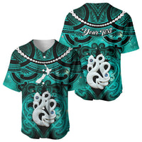 Personalised Maori Matariki Manaia Turquoise Baseball Jersey Maori Kowhaiwhai Pattern Galaxy LT01 - Polynesian Pride