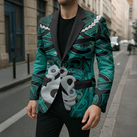 Personalised Maori Matariki Manaia Turquoise Blazer Maori Kowhaiwhai Pattern Galaxy LT01 - Polynesian Pride