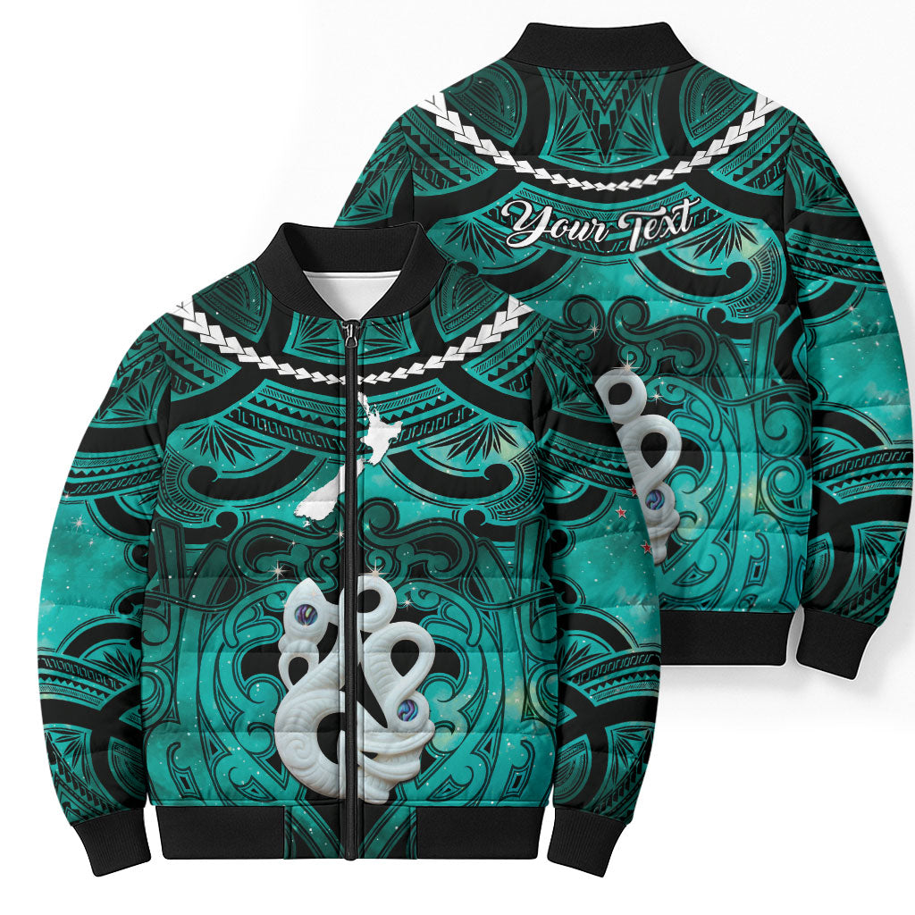 Personalised Maori Matariki Manaia Turquoise Bomber Puffer Jacket Maori Kowhaiwhai Pattern Galaxy LT01 - Polynesian Pride