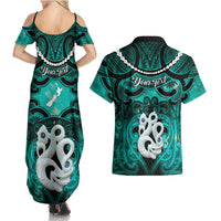 Personalised Maori Matariki Manaia Turquoise Couples Matching Summer Maxi Dress and Hawaiian Shirt Maori Kowhaiwhai Pattern Galaxy