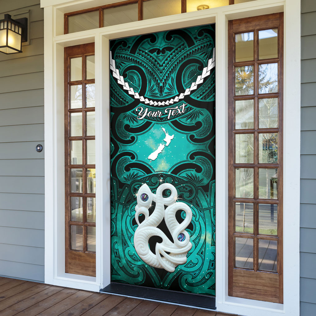 Personalised Maori Matariki Manaia Turquoise Door Cover Maori Kowhaiwhai Pattern Galaxy LT01 - Polynesian Pride
