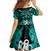 Personalised Maori Matariki Manaia Turquoise Family Matching Off The Shoulder Long Sleeve Dress and Hawaiian Shirt Maori Kowhaiwhai Pattern Galaxy LT01 - Polynesian Pride