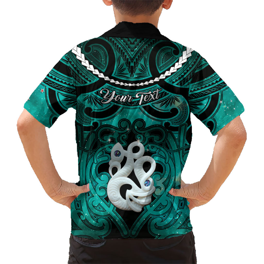 Personalised Maori Matariki Manaia Turquoise Family Matching Short Sleeve Bodycon Dress and Hawaiian Shirt Maori Kowhaiwhai Pattern Galaxy LT01 - Polynesian Pride