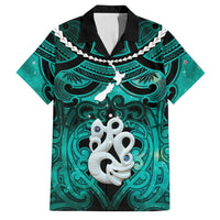 Personalised Maori Matariki Manaia Turquoise Family Matching Tank Maxi Dress and Hawaiian Shirt Maori Kowhaiwhai Pattern Galaxy LT01 Dad's Shirt - Short Sleeve Turquoise - Polynesian Pride