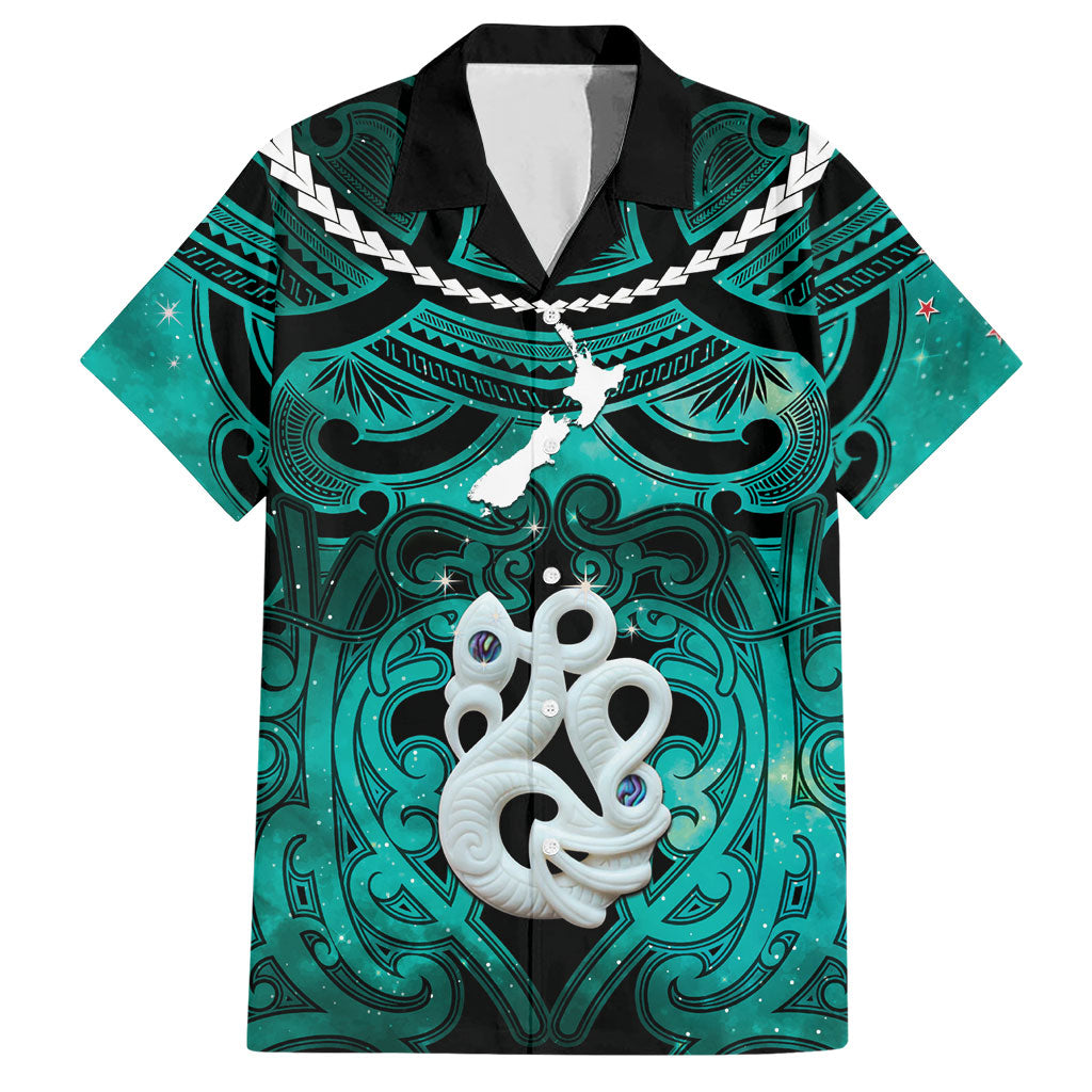 Personalised Maori Matariki Manaia Turquoise Hawaiian Shirt Maori Kowhaiwhai Pattern Galaxy