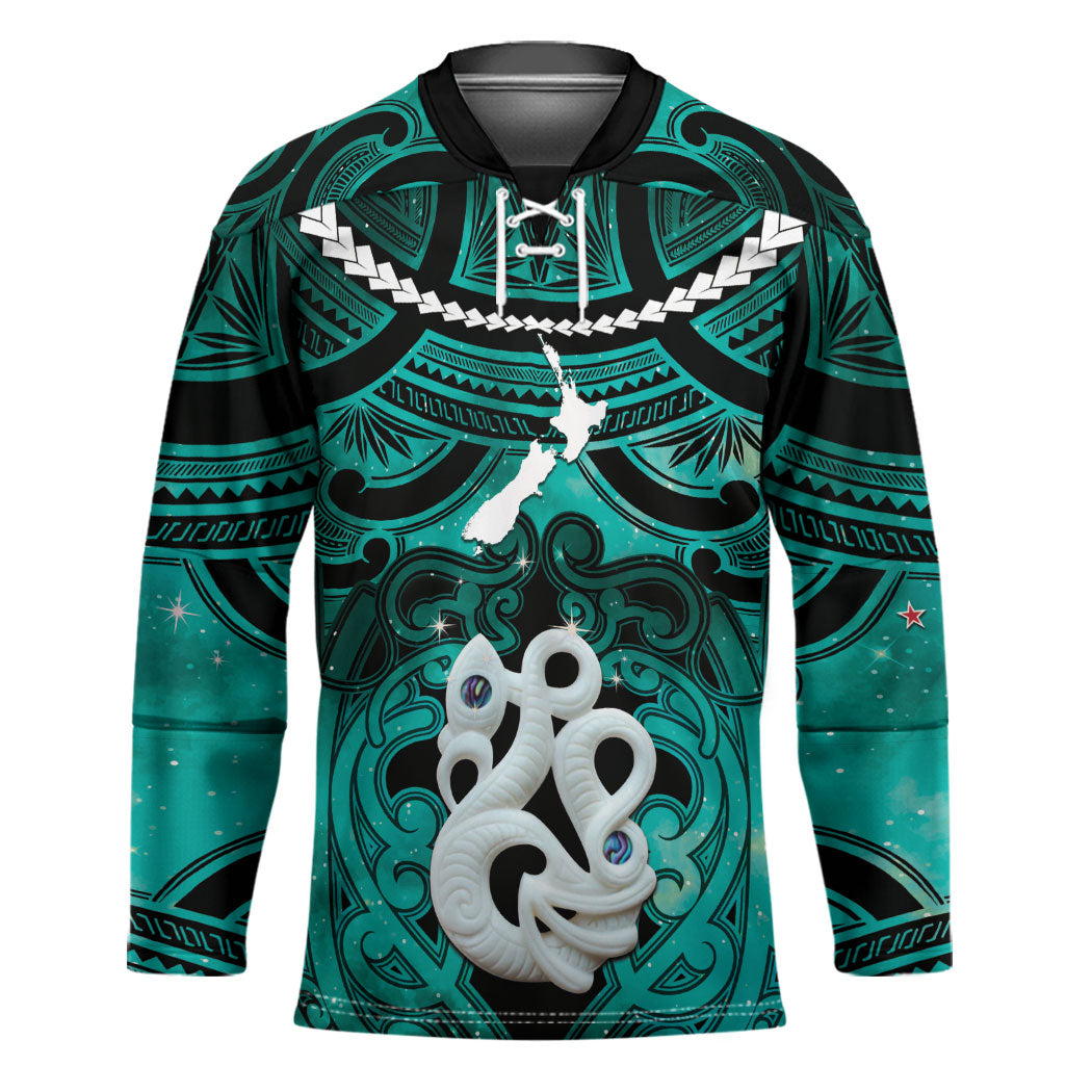 Personalised Maori Matariki Manaia Turquoise Hockey Jersey Maori Kowhaiwhai Pattern Galaxy