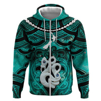 Personalised Maori Matariki Manaia Turquoise Hoodie Maori Kowhaiwhai Pattern Galaxy LT01 Zip Hoodie Turquoise - Polynesian Pride