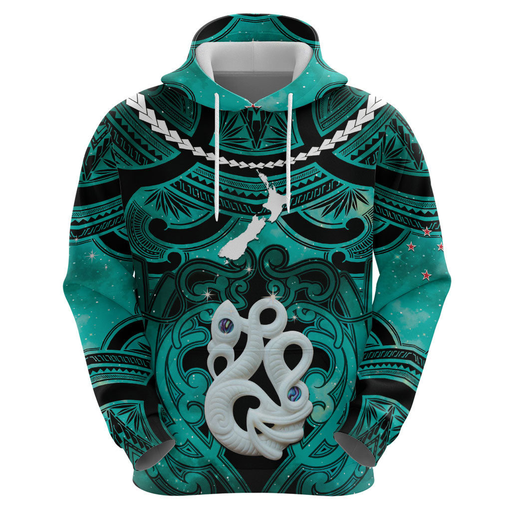 Personalised Maori Matariki Manaia Turquoise Hoodie Maori Kowhaiwhai Pattern Galaxy LT01 - Polynesian Pride