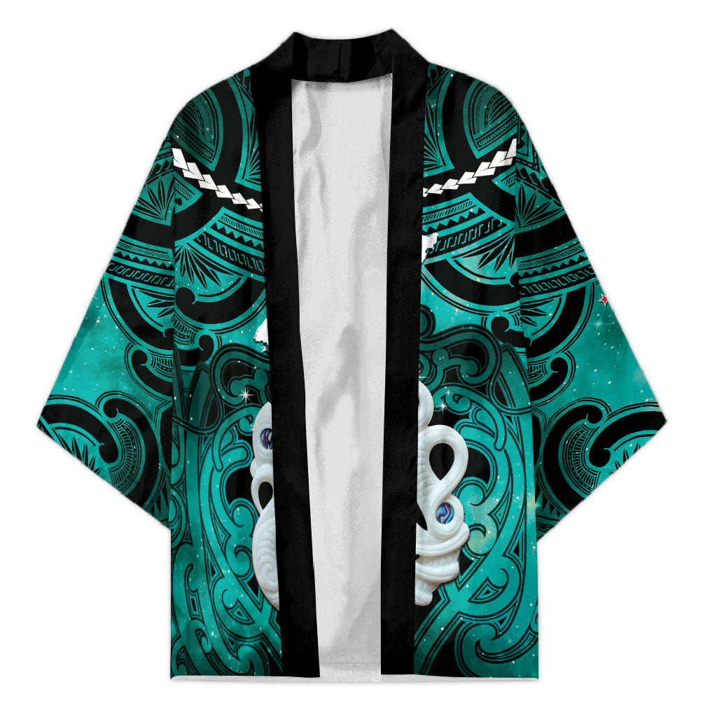 Personalised Maori Matariki Manaia Turquoise Kimono Maori Kowhaiwhai Pattern Galaxy LT01 Unisex Turquoise - Polynesian Pride