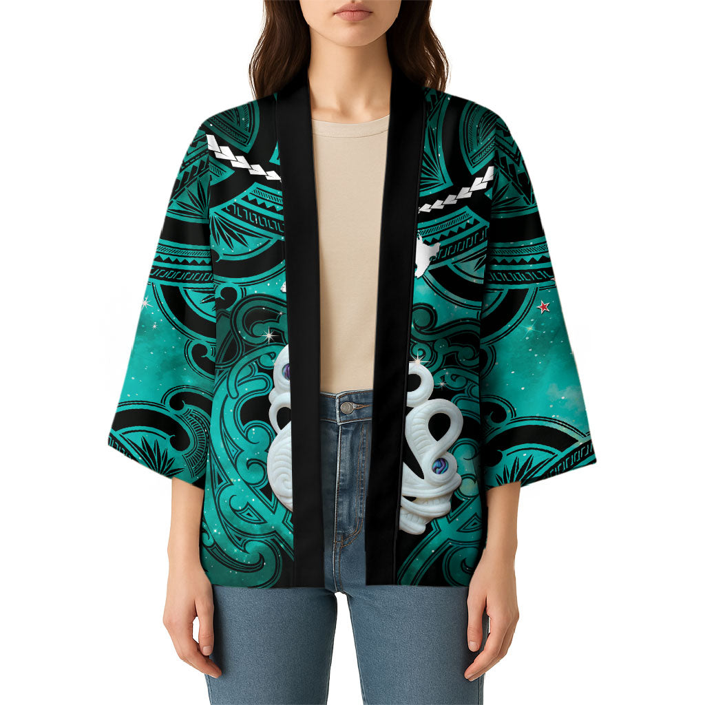 Personalised Maori Matariki Manaia Turquoise Kimono Maori Kowhaiwhai Pattern Galaxy LT01 - Polynesian Pride
