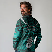 Personalised Maori Matariki Manaia Turquoise Long Sleeve Polo Shirt Maori Kowhaiwhai Pattern Galaxy LT01 - Polynesian Pride