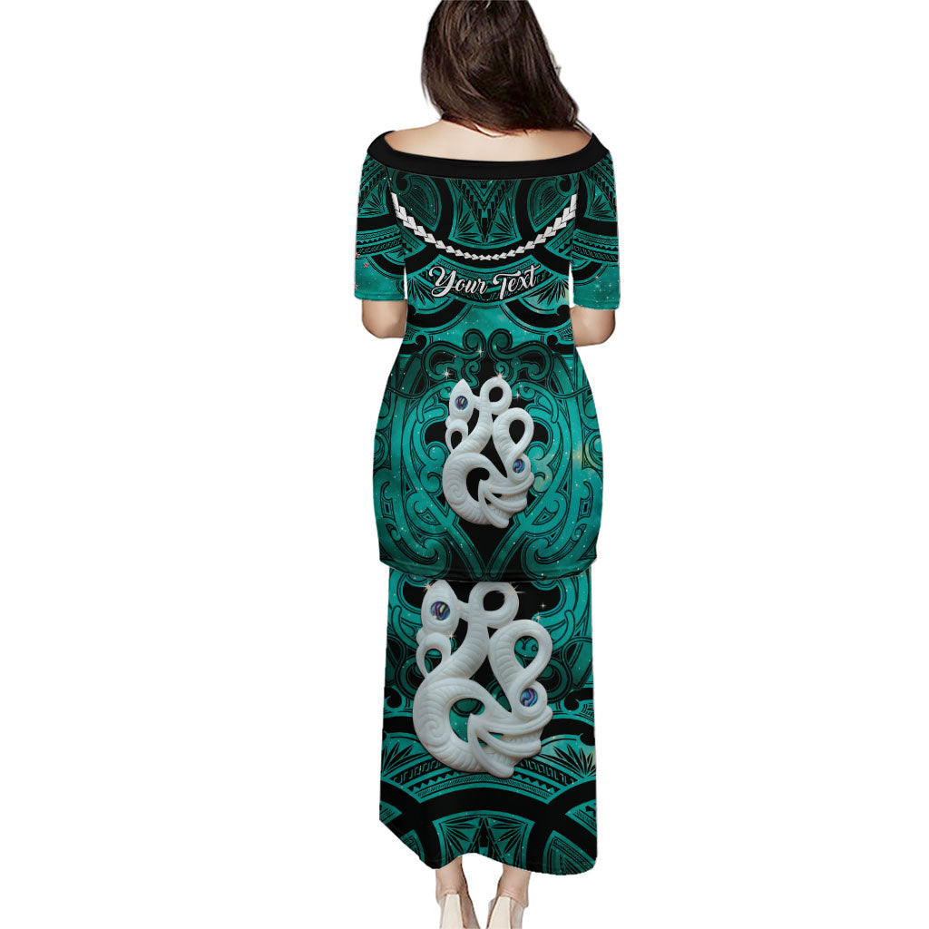 Personalised Maori Matariki Manaia Turquoise Puletasi Maori Kowhaiwhai Pattern Galaxy LT01 - Polynesian Pride