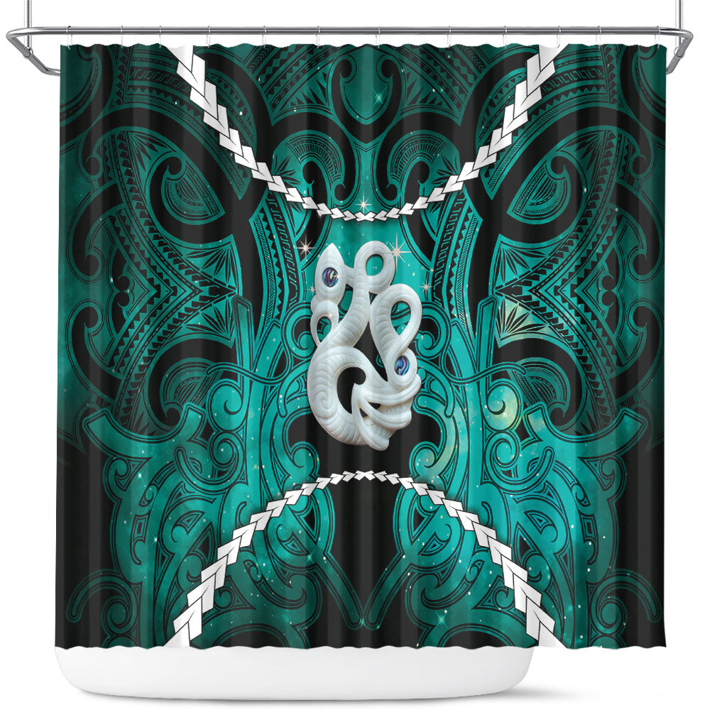 Maori Matariki Manaia Turquoise Shower Curtain Maori Kowhaiwhai Pattern Galaxy LT01 Turquoise - Polynesian Pride