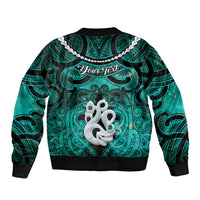 Personalised Maori Matariki Manaia Turquoise Sleeve Zip Bomber Jacket Maori Kowhaiwhai Pattern Galaxy LT01 - Polynesian Pride