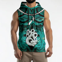 Personalised Maori Matariki Manaia Turquoise Sleeveless Hoodie Maori Kowhaiwhai Pattern Galaxy LT01 - Polynesian Pride