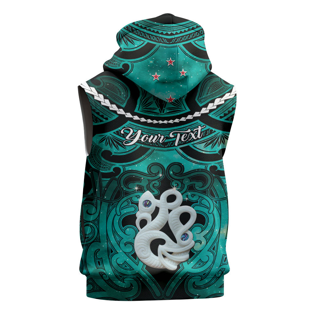 Personalised Maori Matariki Manaia Turquoise Sleeveless Zip Hoodie Maori Kowhaiwhai Pattern Galaxy LT01 - Polynesian Pride