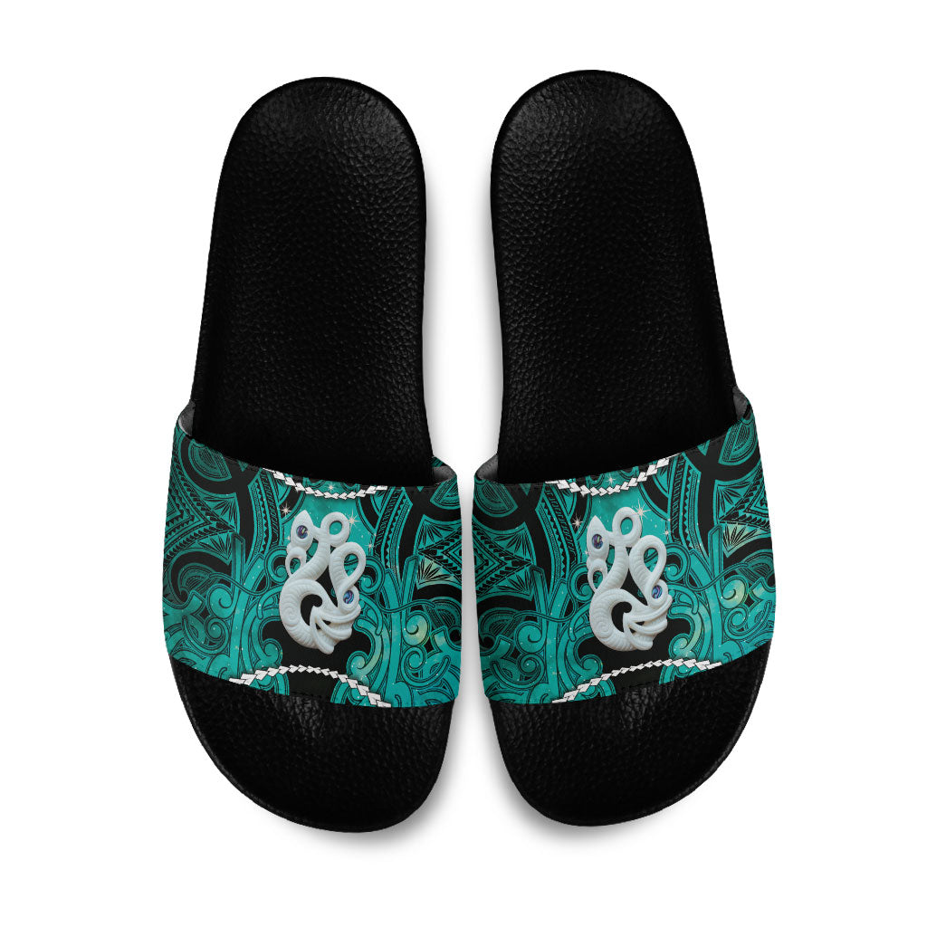 Maori Matariki Manaia Turquoise Slide Sandals Maori Kowhaiwhai Pattern Galaxy LT01 Turquoise - Polynesian Pride
