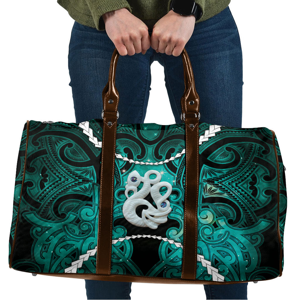 Maori Matariki Manaia Turquoise Travel Bag Maori Kowhaiwhai Pattern Galaxy