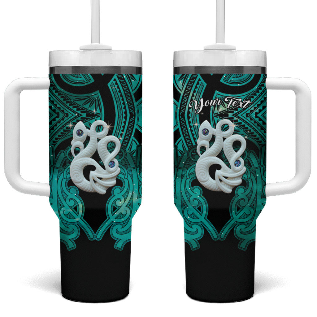 Personalised Maori Matariki Manaia Turquoise Tumbler With Handle Maori Kowhaiwhai Pattern Galaxy LT01 One Size: 40 oz Turquoise - Polynesian Pride