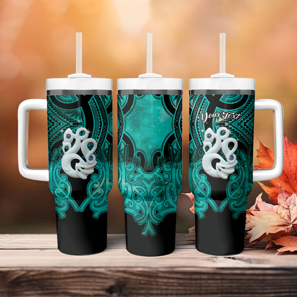 Personalised Maori Matariki Manaia Turquoise Tumbler With Handle Maori Kowhaiwhai Pattern Galaxy LT01 - Polynesian Pride