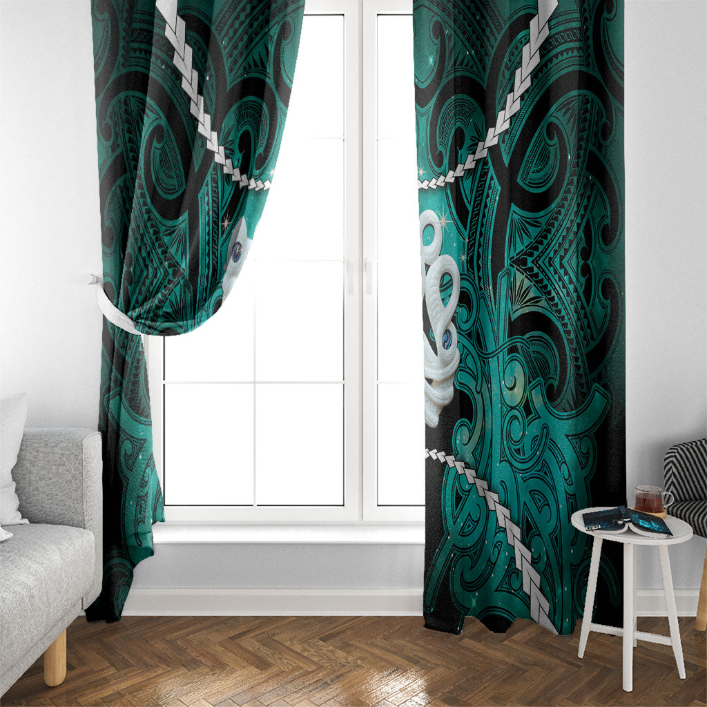 Maori Matariki Manaia Turquoise Window Curtain Maori Kowhaiwhai Pattern Galaxy LT01 - Polynesian Pride