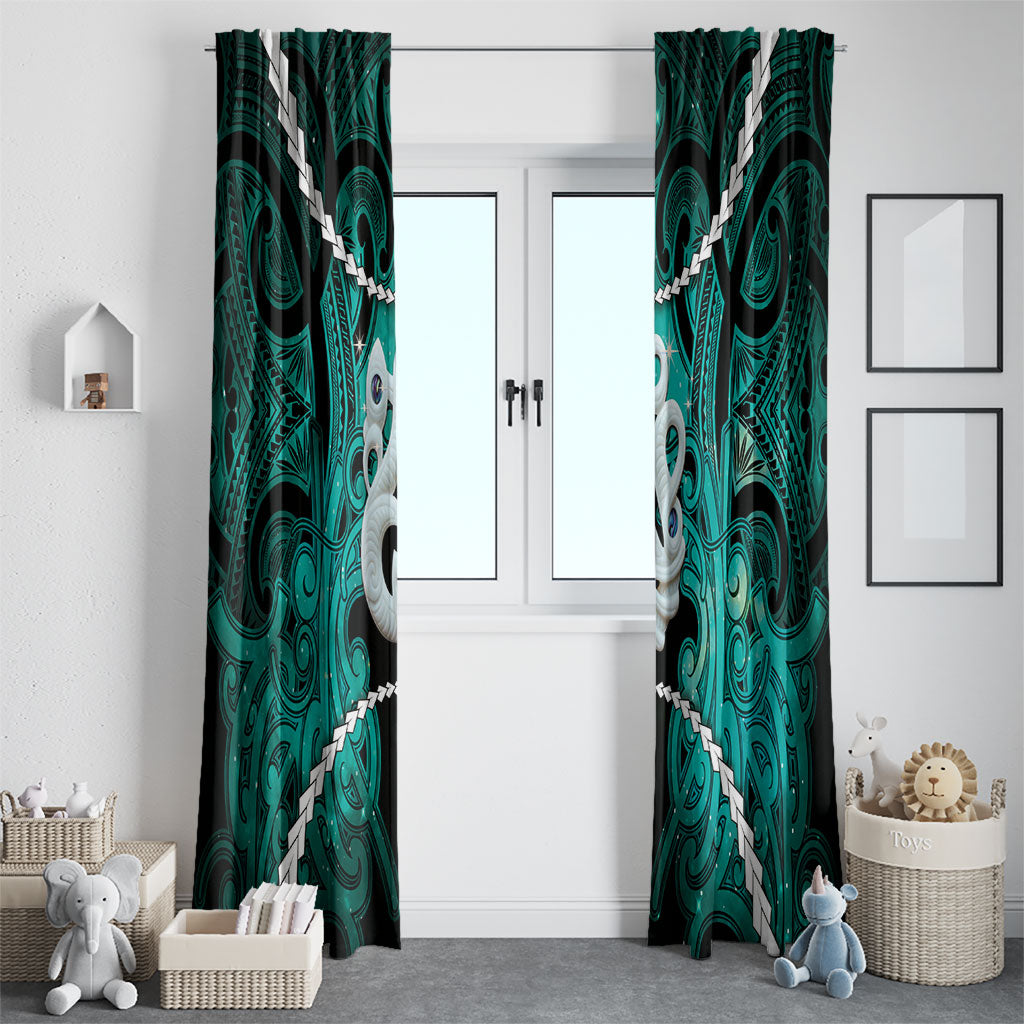 Maori Matariki Manaia Turquoise Window Curtain Maori Kowhaiwhai Pattern Galaxy LT01 - Polynesian Pride