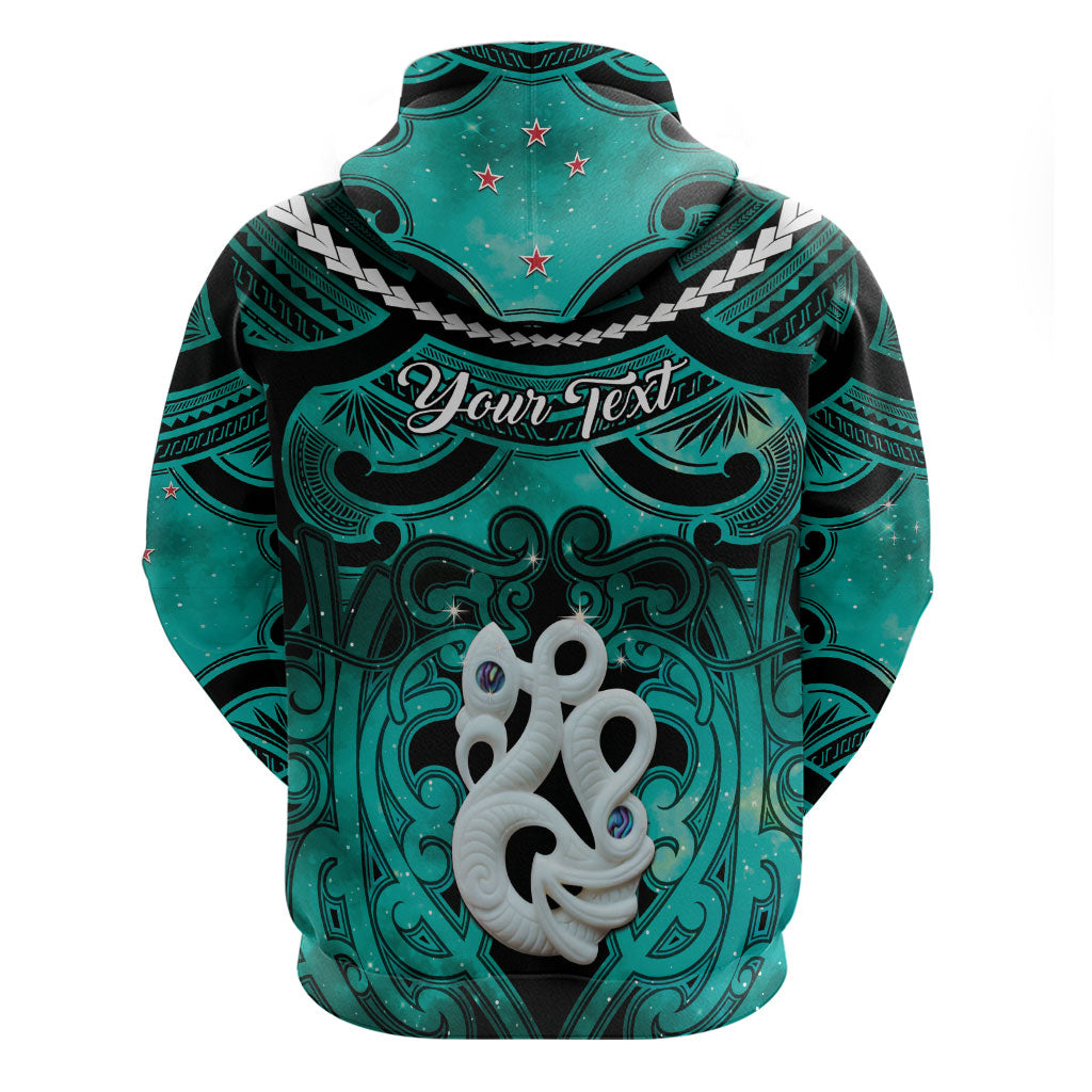 Personalised Maori Matariki Manaia Turquoise Zip Hoodie Maori Kowhaiwhai Pattern Galaxy LT01 - Polynesian Pride