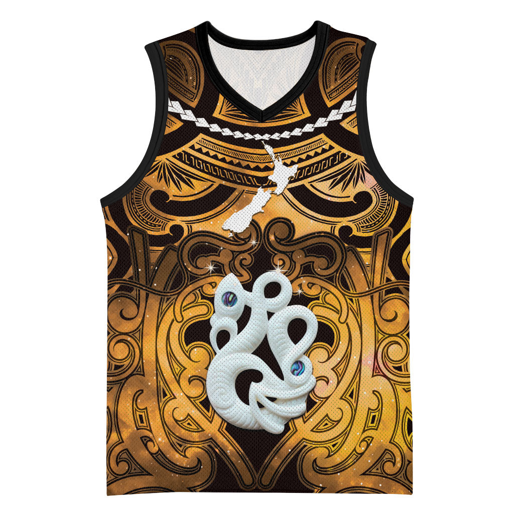 Personalised Maori Matariki Manaia Kowhai Basketball Jersey Maori Kowhaiwhai Pattern Galaxy