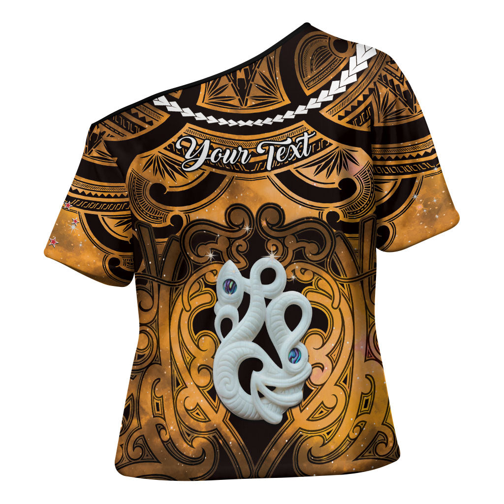 Personalised Maori Matariki Manaia Kowhai Cross Shoulder Shirt Maori Kowhaiwhai Pattern Galaxy LT01 - Polynesian Pride