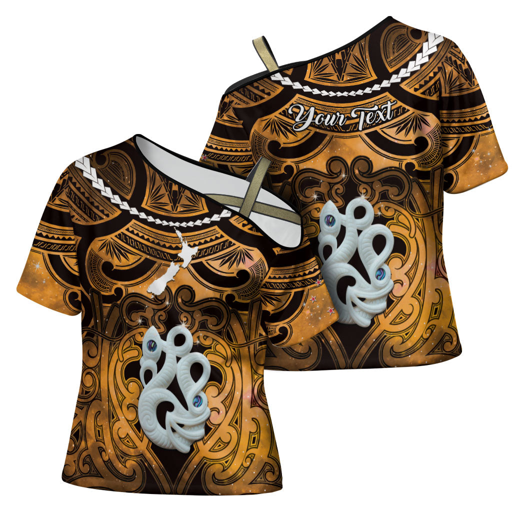 Personalised Maori Matariki Manaia Kowhai Cross Shoulder Shirt Maori Kowhaiwhai Pattern Galaxy LT01 - Polynesian Pride
