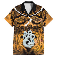 Personalised Maori Matariki Manaia Kowhai Family Matching Long Sleeve Bodycon Dress and Hawaiian Shirt Maori Kowhaiwhai Pattern Galaxy LT01 Dad's Shirt - Short Sleeve Yellow - Polynesian Pride