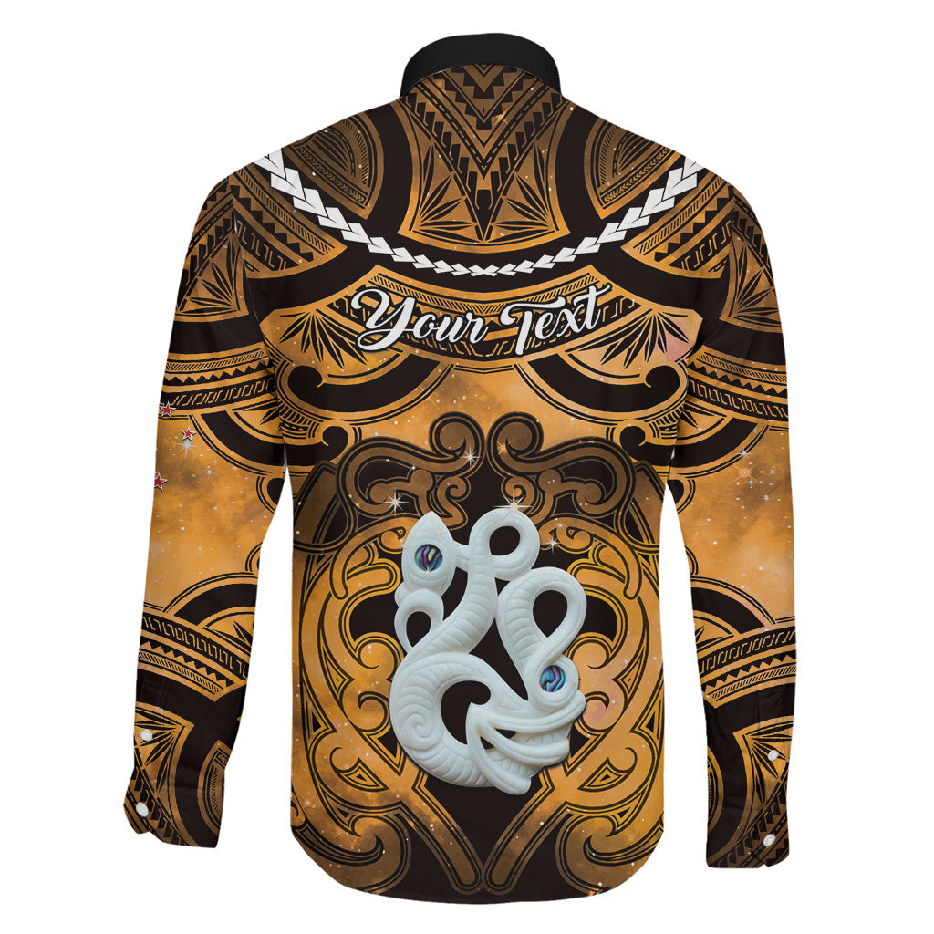 Personalised Maori Matariki Manaia Kowhai Family Matching Off Shoulder Short Dress and Hawaiian Shirt Maori Kowhaiwhai Pattern Galaxy LT01 - Polynesian Pride