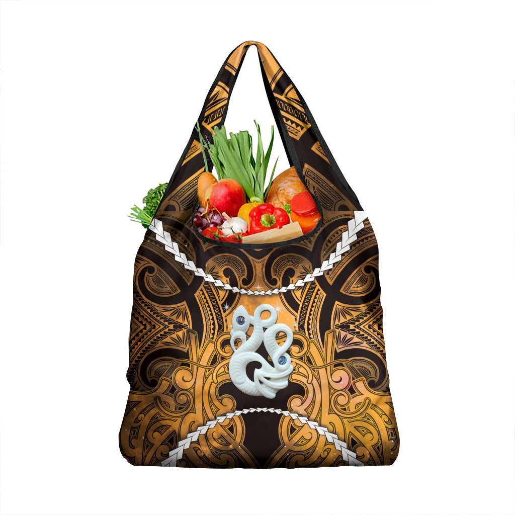 Maori Matariki Manaia Kowhai Grocery Bag Maori Kowhaiwhai Pattern Galaxy LT01 1-pack One Size Yellow - Polynesian Pride