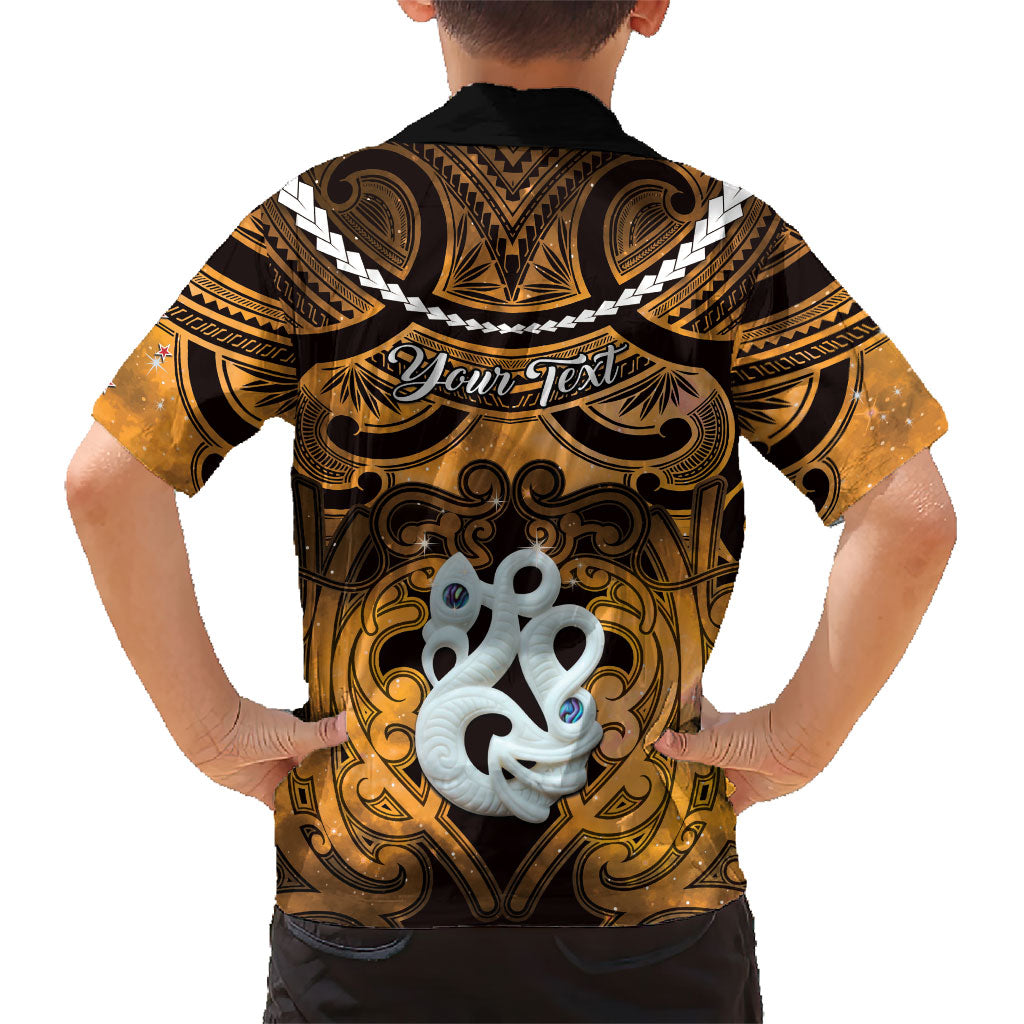 Personalised Maori Matariki Manaia Kowhai Kid Hawaiian Shirt Maori Kowhaiwhai Pattern Galaxy LT01 - Polynesian Pride
