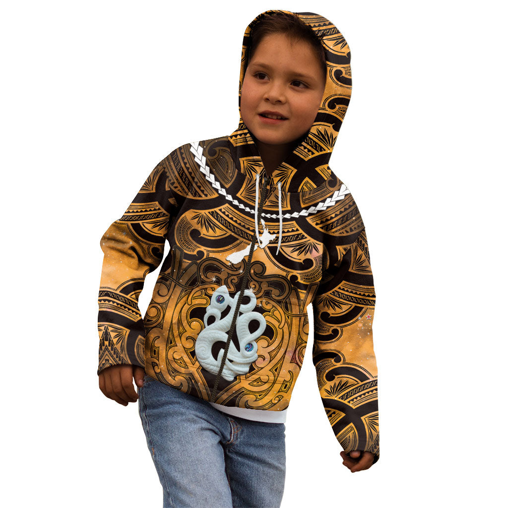 Personalised Maori Matariki Manaia Kowhai Kid Hoodie Maori Kowhaiwhai Pattern Galaxy LT01 - Polynesian Pride