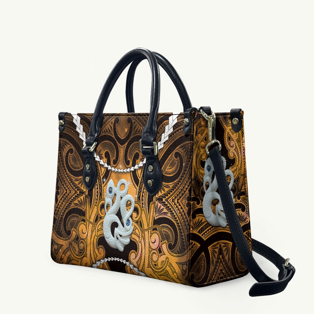 Maori Matariki Manaia Kowhai Leather Bag Maori Kowhaiwhai Pattern Galaxy LT01 Yellow - Polynesian Pride