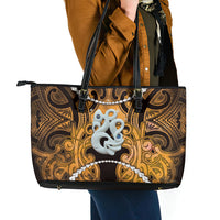 Maori Matariki Manaia Kowhai Leather Tote Bag Maori Kowhaiwhai Pattern Galaxy LT01 - Polynesian Pride