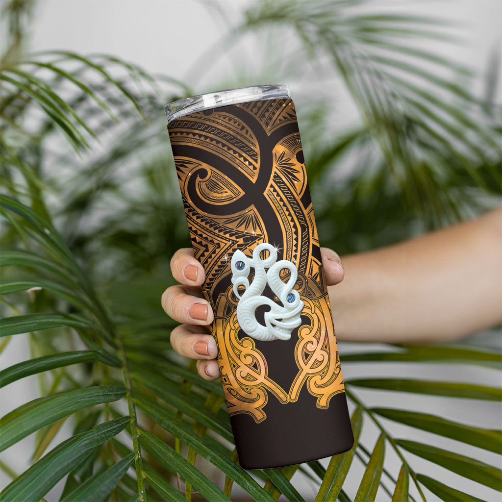 Personalised Maori Matariki Manaia Kowhai Skinny Tumbler Maori Kowhaiwhai Pattern Galaxy LT01 - Polynesian Pride
