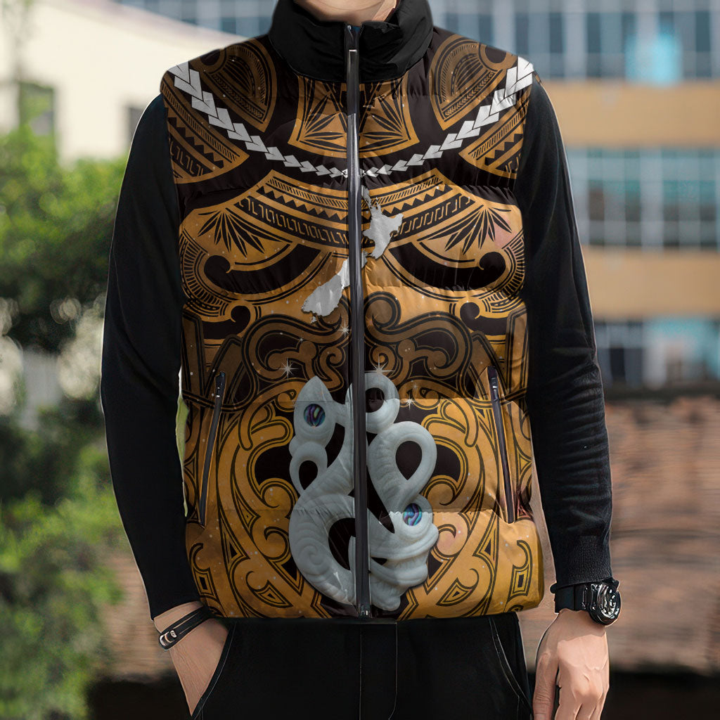 Personalised Maori Matariki Manaia Kowhai Sleeveless Puffer Jacket Maori Kowhaiwhai Pattern Galaxy LT01 - Polynesian Pride