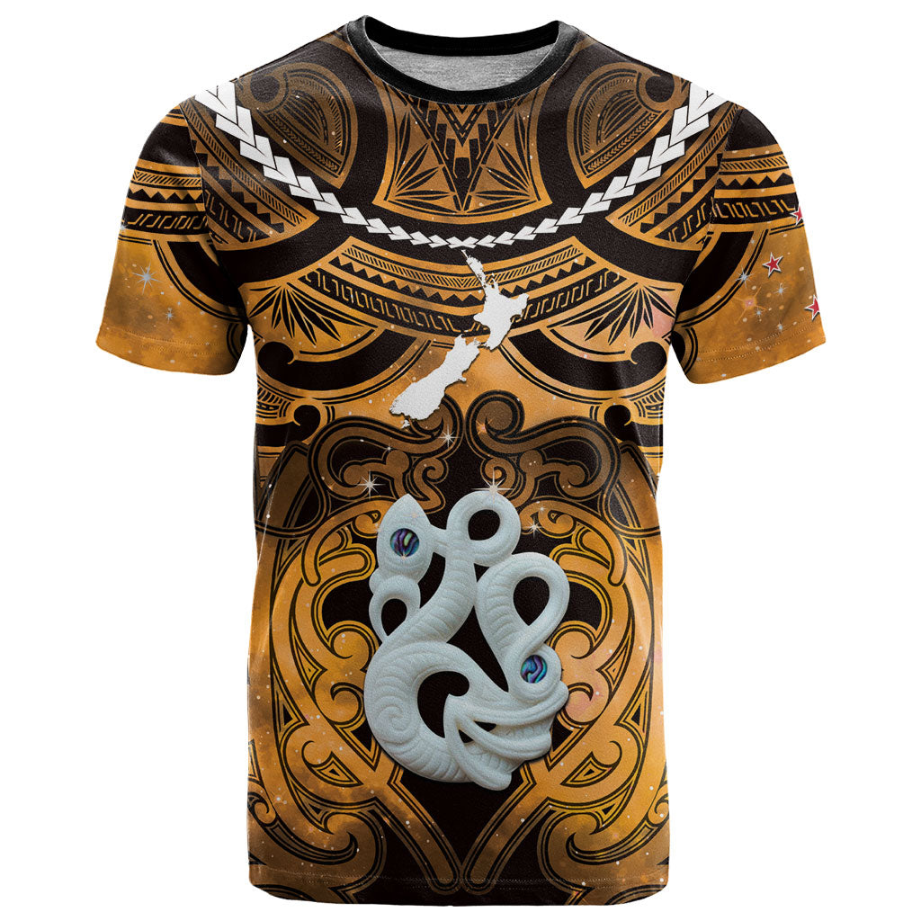 Personalised Maori Matariki Manaia Kowhai T Shirt Maori Kowhaiwhai Pattern Galaxy LT01 Yellow - Polynesian Pride