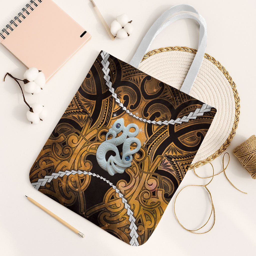 Maori Matariki Manaia Kowhai Tote Bag Maori Kowhaiwhai Pattern Galaxy LT01 White Strap One Size Yellow - Polynesian Pride