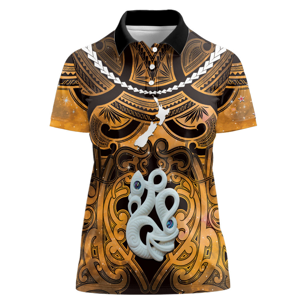 Personalised Maori Matariki Manaia Kowhai Women Polo Shirt Maori Kowhaiwhai Pattern Galaxy
